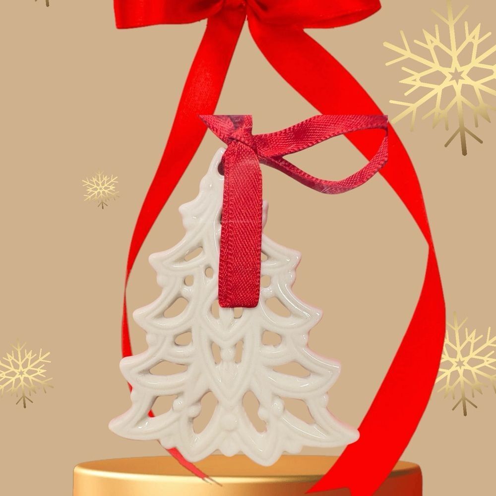 Lenox White Christmas Tree Ornament with‎ Red Ribbon